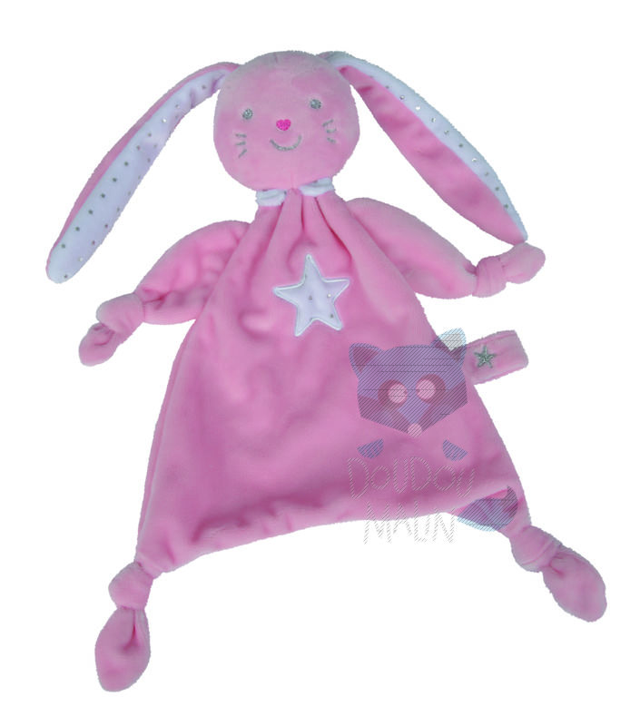  layette baby comforter pink rabbit white star 